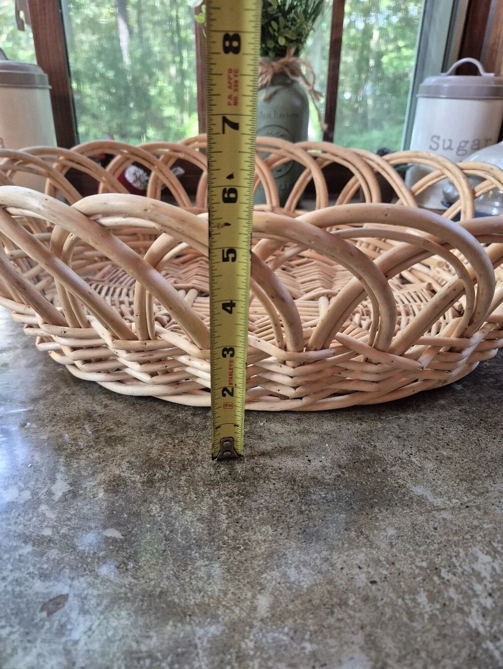 Vintage Crate & Barrel Willow Wood Basket Open Loop Lace Edge Bowl Handwoven